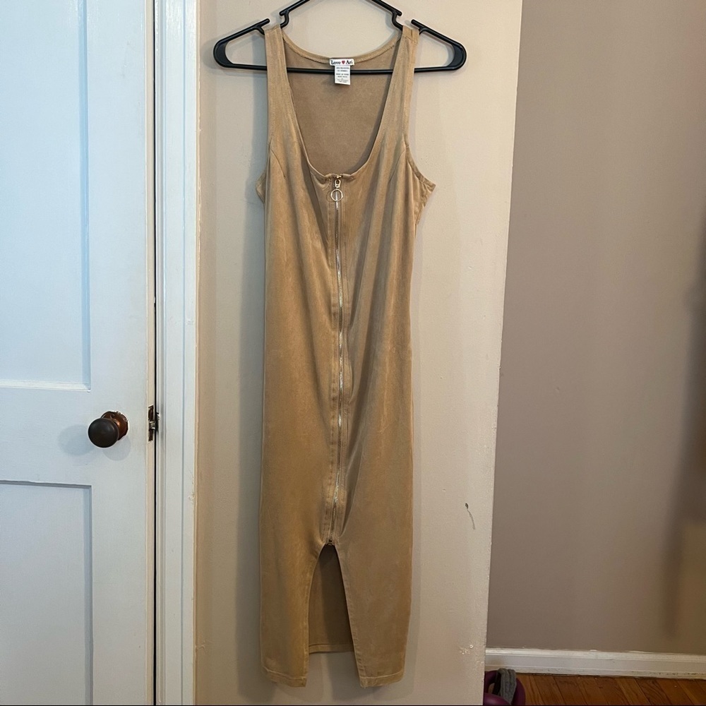 Love Tree Beige Zip-Front Midi Dress sz large